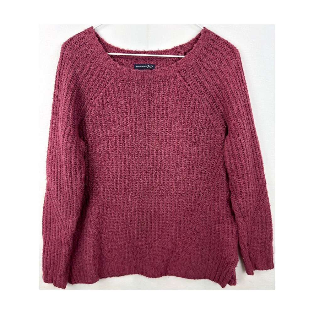 American Eagle Ahh-Mazingly Soft Sweater Womens M Burgundy Ribbed Side Slit